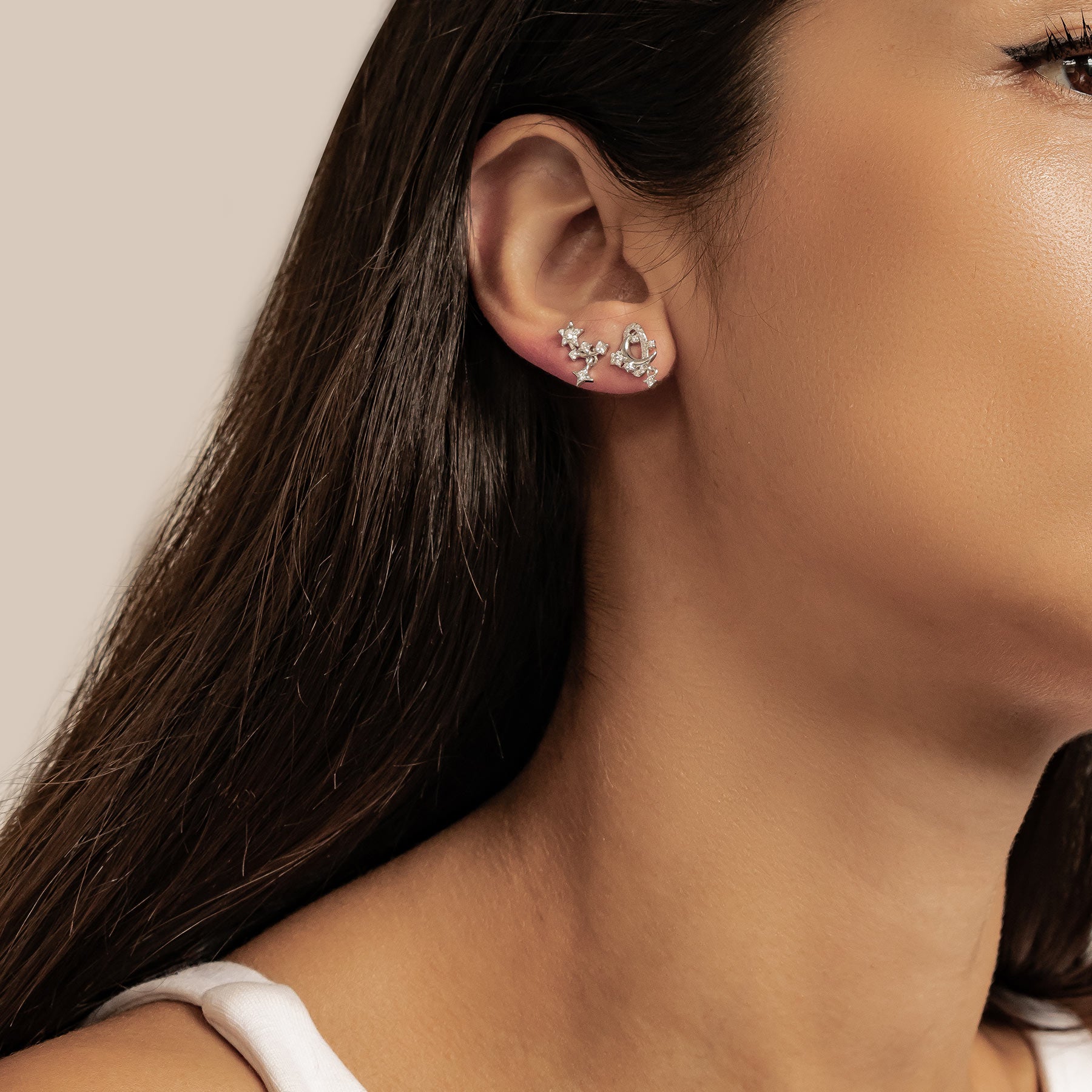 Sparkling Moon & Star Earring Set Sterling Silver